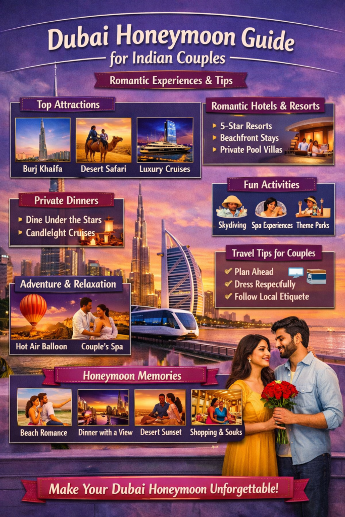 Dubai Honeymoon Guide for Indian Couples romantic view Burj Khalifa Marina